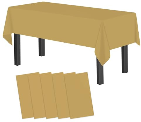 5pcs 137x274 cm Einweg Kunststoff Tischdecke Party Set-Gold | Wasserdichte rechteckige Tischtücher für Geburtstag, Hochzeit, Garten, Picknick, Feste und Dekoration