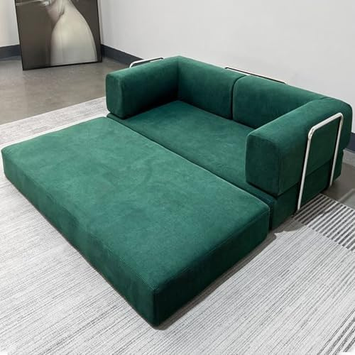WENMEE Futon-Schlafsofa, Umwandelbares Schlafsofa, Faltbares Modulares Cord-Schlafsofa Mit Kissenrückenlehne Und Armlehne, Für Wohnzimmer, Schlafzimmer, Lounge(Green,180x100x70cm)
