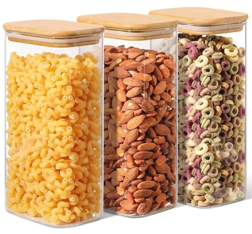 ComSaf Vorratsgläser Glasbehälter mit Deckel für Küche 1,7 L, 3er Set | Vorratsdosen, Spaghetti, Mehl, Cornflakes, Nudeln, Küchenvorrat, Speisekammer und Vorratsschrank