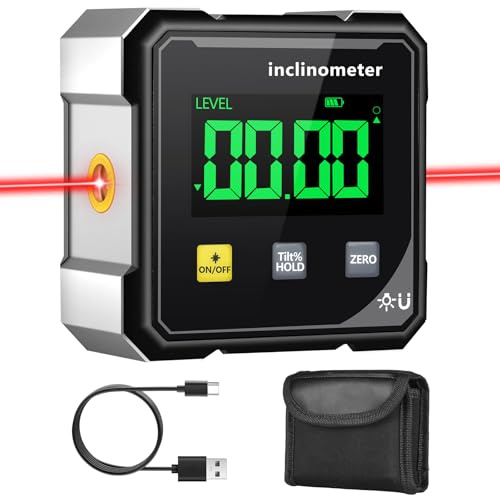 Flintronic Digital Angle Finder, Digital Level Box with Laser, 4-Side Strong Magnetic Angle Gauge, Waterproof LCD Display, Inclinometer for Table saws, Woodworking, Construction Projects