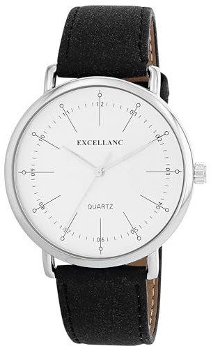 Excellanc Herren Armbanduhr aus Kunstleder in Schwarz, in Einer Länge von 25.5 cm, Klassisches Design für jeden Mann