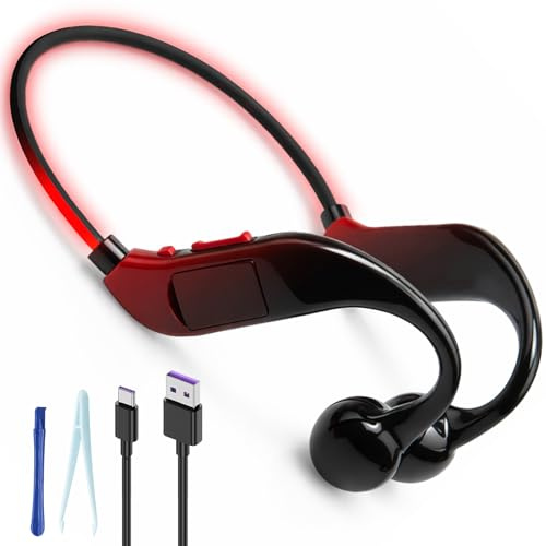 Cuffie per conduzione Ossea Bluetooth 5.4 Impermeabile IPX5 con memoria MP3 da 32 GB, Auricolari sportivi senza fili ad ascolto aperto con microfono, lunga durata e fascio luminoso per corsa e