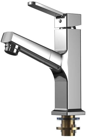 SXWYLZ Mitigeur de Lavabo avec Douchette Extractible, Robinet Mélangeur en Laiton, Robinet Salle Bain Extensible, à Poignée Unique, Eau Chaude et Froide, Chrome