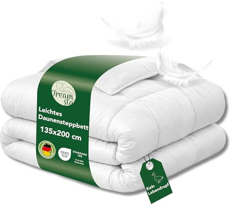 DREAMSTAR Daunen Bettdecke 135x200 leicht | 100% Extraweiche Federn & Daunen | leichte Sommer Daunendecke I Sommerdaunendecke, Sommerdecke, Sommerbettdecke, Federbett 135 x 200 cm I Öko-TEX®