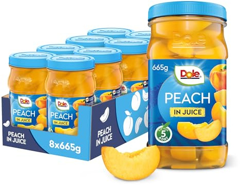 DOLE Peaches In Juice Jar 8x665g Fruit Pieces in Fruit Juice | No added Sugar , Perfect for Snack or Topping, Reasealble jar, Ideal for Breakfast