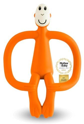 Matchstick Monkey, Original Teether & Gel Applicator, Antimicrobial Silicone Teething Toys for Baby, Easy to Grip, BPA Free, 3 Months Old+, 10.5 cm, Orange Monkey