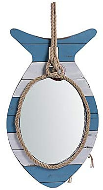 MAXIOCCASIONI Miroir en bois blanc bleu 34 x 4 x 61 cm style marin nautique