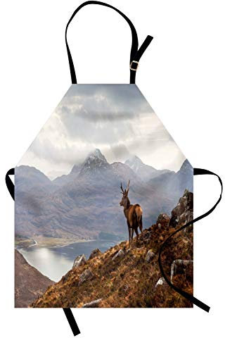 ABAKUHAUS Hirsch Kochschürze, West Ross Mountain View, Unisex-Küchenlätzchen mit verstellbarem Hals für Kochen Gartenarbeit, 67 cm x 80cm, Braun weiß
