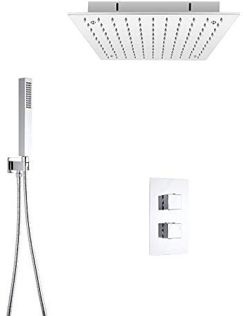 Milano Arvo Thermostatic Mixer Valve 400mm Ceiling Mounted Recessed Shower Head Handset - Chrome