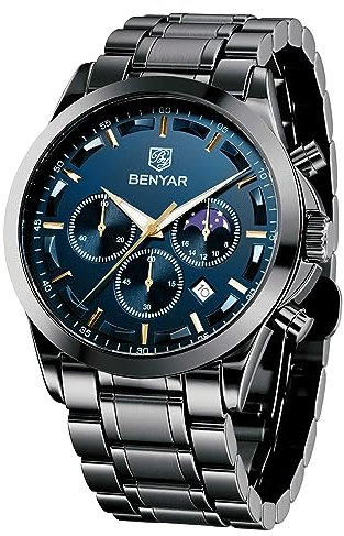 BENYAR Relojes Hombre Cronografo Analógico Impermeable Relojes de Pulsera Luminoso Fecha Negocios Casual Diseñador Reloj Hombre Banda de Acero Inoxidable Regalo Elegante