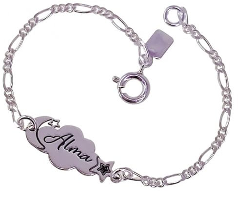 Minoplata Pulsera esclava Infantil Nube Personalizada de Plata de Ley 925 Podemos Grabar el Nombre Que tú desees, niña pequeña 2 ó 3 años y para bebés