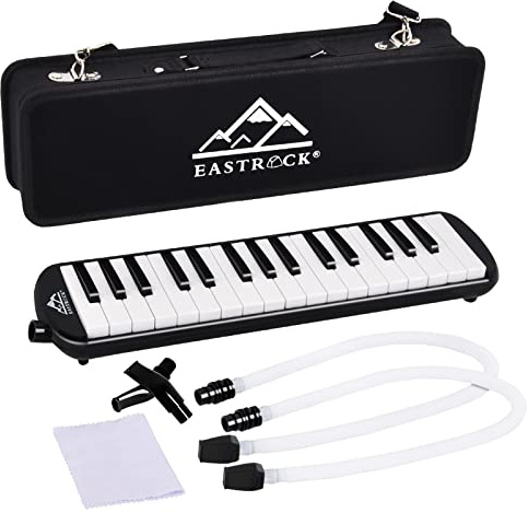 EASTROCK 32 Key Melodica Instrument Air Piano Keyboard Soprano Melodica with 2 Mouthpieces Tube Sets Carrying Bag for Beginners Adults Gift Black