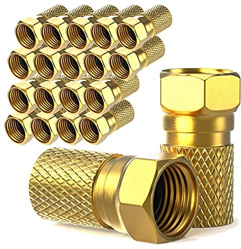 F-Stecker 7mm schraubbar | 20 Stück vergoldet | Gummidichtung | breite Mutter | für Koaxial Antennenkabel | Koax SAT Kabel | BK Anlagen | Satelliten LNB (20x, F-Stecker vergoldet)
