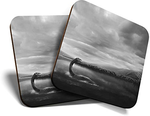 2 x Square Coasters - Loch Ness Monster Scotland Cork Backed Home Kitchen Accessory Tea Coffee Mug Mat #43140