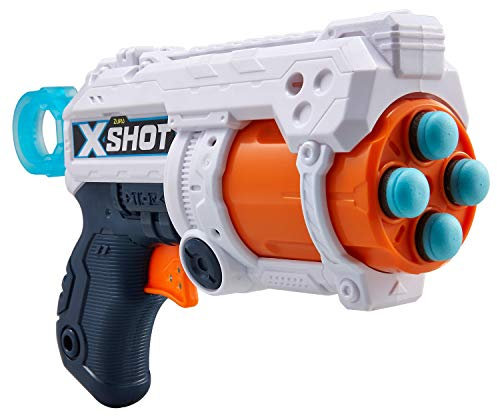 ZURU - XSHOT - Excel - FURY - Pistolet Flèches Mousse - Livré avec 16 flèches - Barillet 4 coups - Tire jusqu'à 27 m - 36377