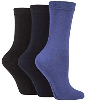SockShop Ladies Plain Patterned and Striped Bamboo Socks Pack of 3 Black/Navy/Denim 4-8