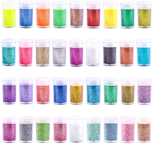 Glitter Extra Fine, Set di 36 Colori Glitter Cosmetici per Unghie Viso Corpo Capelli Occhi Lucidalabbra Trucco, Polvere Glitterata Artigianale per Resina Epossidica,Melma e Bicchiere