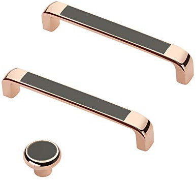 Cabinet Door Drawer Handles Knobs Pull Handles Cupboard Closet Door Shape Pull Handle (Single Hole Knob, Rose Gold & Black)