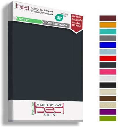 Bedskin Jersey Spannbettlaken 90x200 & 100x200 cm – 100% Baumwolle Spannbetttuch, weich & atmungsaktiv (Anthrazit)