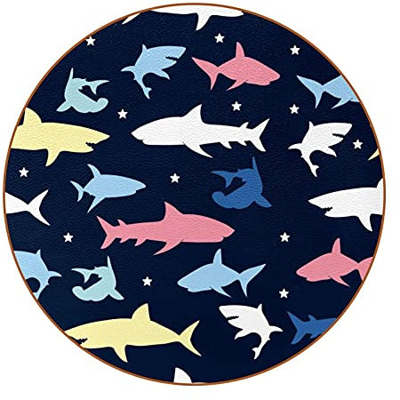 Bunte Hai- und Stern-Leder-Untersetzer,Rutschfestes Design Runde Untersetzer-Matten-Schalen-Auflage für Kaffeebar-Holztisch-Möbelschutz,6PCS