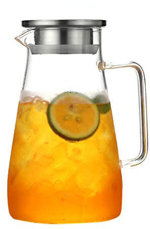 RUSTOO Théière en Verre théière Carafe en Verre, Grande capacité résistante à la Chaleur, en Pot à Eau en Verre borosilicaté, avec Couvercle Amovible en Acier Inoxydable, 1800 ML