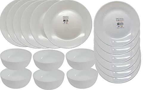 Opal Glass Dinner Plate Dessert Plate Bowl Black 6-Piece Set Crockery White (Bowl 12 cm)