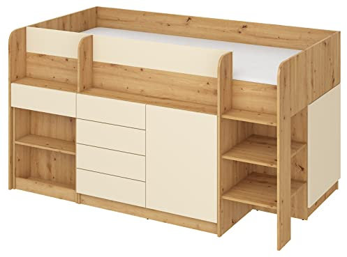 BIM Furniture Etagenbett Smile P Kindermöbel, Möbelset für EIN Kinderzimmer, EIN Bett mit Schreibtisch, Regalen, Schubladen: Rechte Seite (Artisan Eiche/Creme)