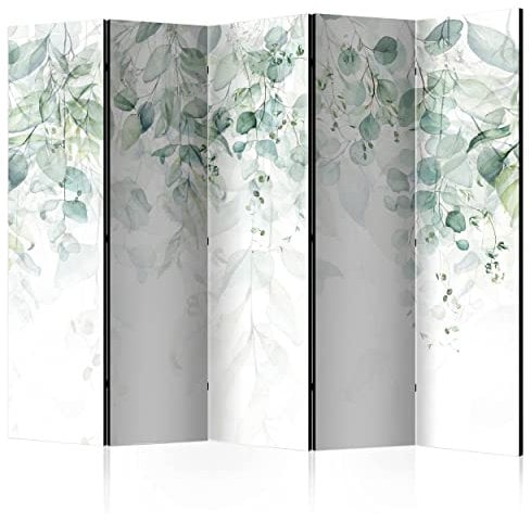 decomonkey Paravent Raumteiler Innen Pflanzen 225x172 cm 5 Teilig Beidseitig Room Divider Wall Raumteiler Stehend Trennwand Sichtschutz Spanische Wand Sichtschutzwand Wohnzimmer Holz Laub Blätter