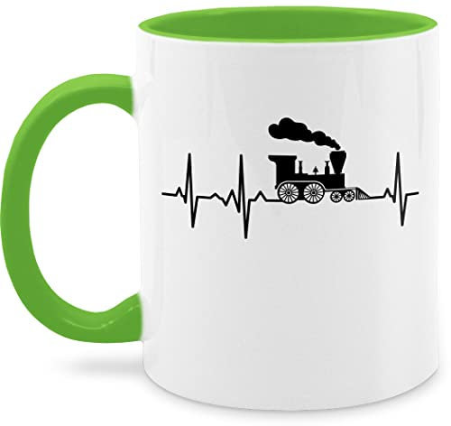 Tasse Tassen 325ml - Deko Hobby - Dampflok Herzschlag I Dampflokomotive Geschenk Eisenbahner Eisenbahnliebhaber - 325 ml - Hellgrün - kaffee haferl für eisenbahn kindertasse milchkaffeetasse