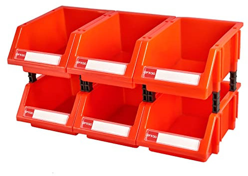 Aerkaa Industrial tool bins Stacking storage bins for garage screws, nuts, bolts,Red,Pack of 6