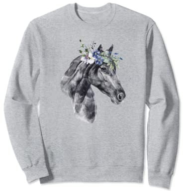 Pferd mit schönem Blumenkranz für Pferde, Mädchen, Pferdemutter Sweatshirt
