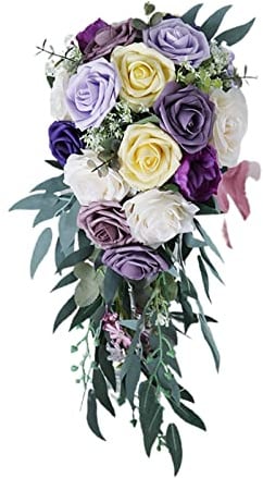 Harilla Romantic Wedding Bouquets for Bride Artificial Roses Bunch Floral Holding Bouquet for Anniversary Home Decor Photography Photo Props,Purple