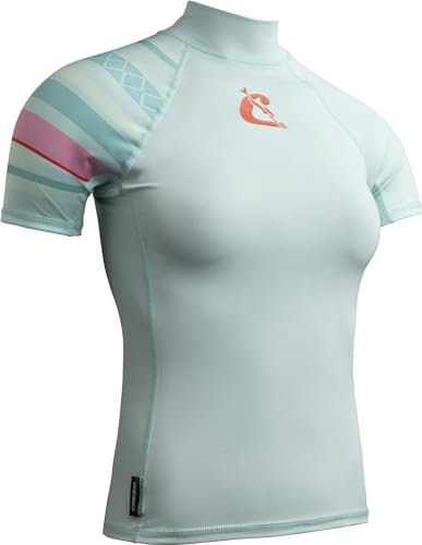 CRESSI Shield Lady Rash Guard Short/SL Aquamarine Pink- Rash Guard Short Sleeve Protective for SUP and Water Sports, Aquamarine/Pink, XXS/0, Womans