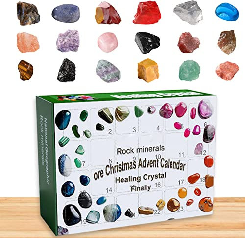 Erz Weihnachtsadvent Kalender, 24 Stück Edelsteine Sammlung Naturstein Heilsteine Mischung Weihnachts Adventskalender 2022 Bunt Kristallsteine Tisch Deko Edelsteinsteine und Mineralien Wissenschafts