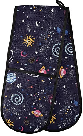 Double Oven Glove Universe Space Star Planet Heat Resistant Double Ovens Mitt Modern Cooking Gloves Potholders
