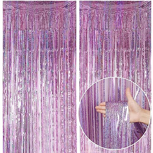 TAKUZA Lametta Vorhang Rosa 2 Stück, Lametta Vorhänge Rosa Glitzer 1m x 2,5m, Glitzervorhang Lametta Rosa, Lametta Rosa Lang Geeignet für Geburtstag Hochzeit Graduation Festliche Party Deko