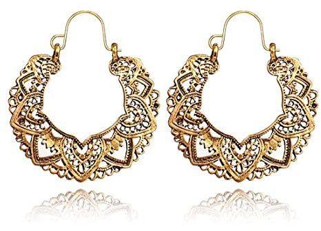 Cubahop Vintage Mandala Blume Quaste Pailletten Ohrringe - Tribal Ethnische Hoop Schmuck Geschenke für Frauen und Mädchen (Gold C)