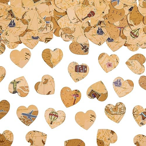 360 Stück Karte Konfetti Herzen Reise Party Dekoration Vintage Hochzeit Tisch Konfetti Brautdusche Reise Welt Atlas Abenteuer Motto Party Supply Globus Erde Hochzeit Jahrestag Geburtstag (Retro)