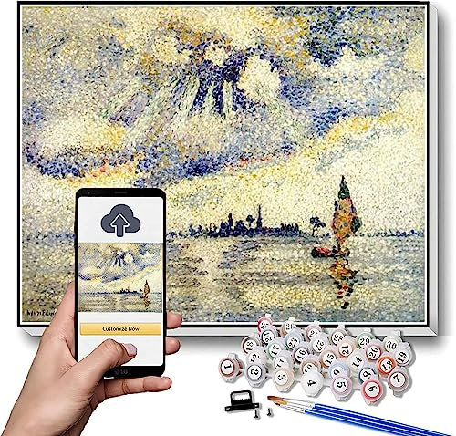 Malen nach Zahlen für Erwachsene Sonnenuntergang auf der Lagune Venedig Gemälde von Henri-Edmond Kreuz DIY Ölgemälde Malen nach Zahlen Kits