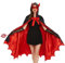 Ulikey Mantello Diavolo Donna, Halloween Mantello da Vampiro Donna, Mantello con Cappuccio Nero Rosso Reversibile con Forchetta del Diavolo, Maschera per Gli Occhi in Pizzo, Guanti in Pizzo