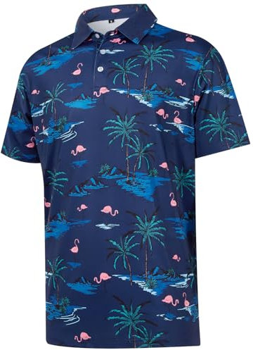 iCKER Mens Short Sleeve Polo Shirts Golf Printed Polo Shirt for Men Casual Elastic T-Shirt Soft Tee Polo Tops,Blue XK022,L