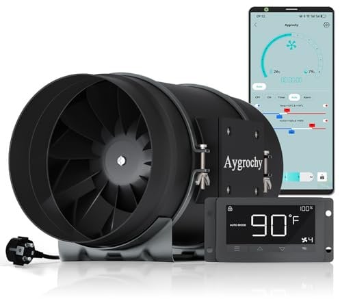 Aygrochy 8 inch wifi APP inline fan with Temperature and Humidity controller, Extractor Fan for Booster, Growth Tents, Ventilation and exhaust fan.