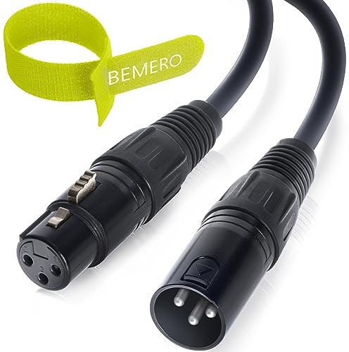 BEMERO XLR Kabel 3m - Mikrofonkabel XLRf auf XLRm - inkl. Klettkabelbinder - Linekabel, symmetrisch, 3-polig, schwarz