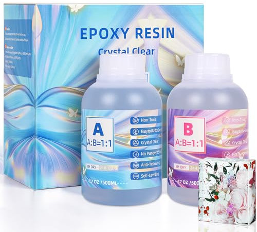 IModeur Resina epoxi transparente, resina epoxi de cristal autonivelante, sin amarillear, sin burbujas, resistente a los rayos UV para manualidades, fabricación de joyas (16oz x 2)