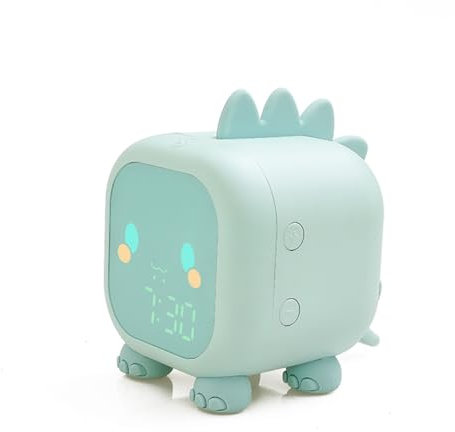 EXQUILEG Kinderwecker Digitaler, Dinosaurier Wecker Kinder mit Bunte Lichter, Jungen Mädchen Geräuschlos Ohne Ticken Wecker, Wecker mit Weckzeit für Kleinkinder (Grün)