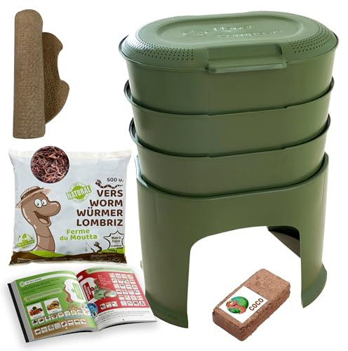 Moutta | Magic Worm Olive green | 3 trays Wormery/Worm Farm | 250gr of Compost Worms / 500 ctn. | Complete kit