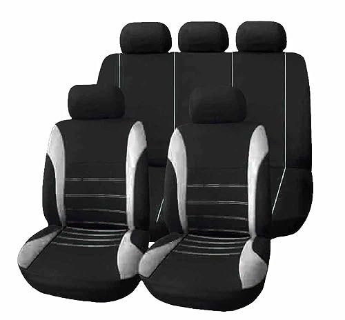 Auto SitzbezüGe Komplettset für Abarth Monster Energy 2020-2023, Autositzbezüge Set Stoff Vordersitze Rückbank Schonbezüge Autositzzubehör,C/9pcs Set Grey