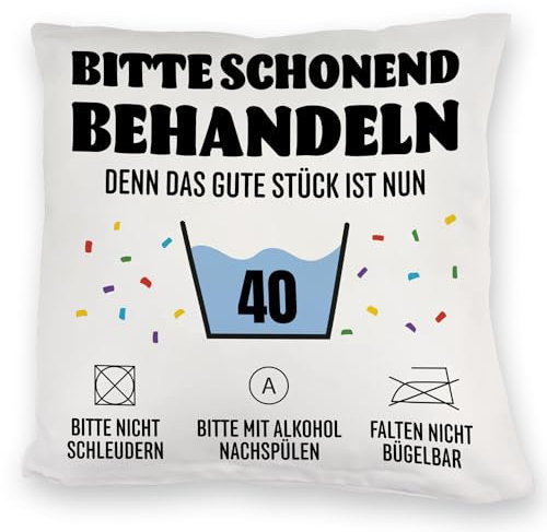 Bitte schonend behandeln - 40. Geburtstag Kuschelkissen Geburtstagsgeschenk für Männer Witziger 40er Spruch für alte Kerle Waschbar