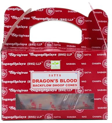 Rückfluss Räucherkegel für den Wasserfall Effekt, 24 handgerollte Kegel aus Indien für Entspannung und Meditation, auch im 3er Set (Dragon's Blood)