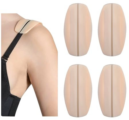 Piriuuo 4 Stück BH-Trägerkissen aus Silikon, BH-Trägerhalter gegen Verrutschen BH-Zubehör BH-Trägerpolster Halter Weiche Bequeme BH-Trägerpolster, rutschfest Schulterpolster Halter, Hautfarben